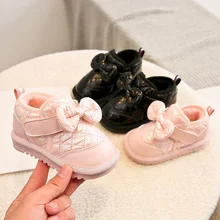 

Toddler Boots Winter Baby Girls Diamond Check Bow Snow Boots Infants Warm Plush Soft Bottom Waterproof Outdoor Children Shoes