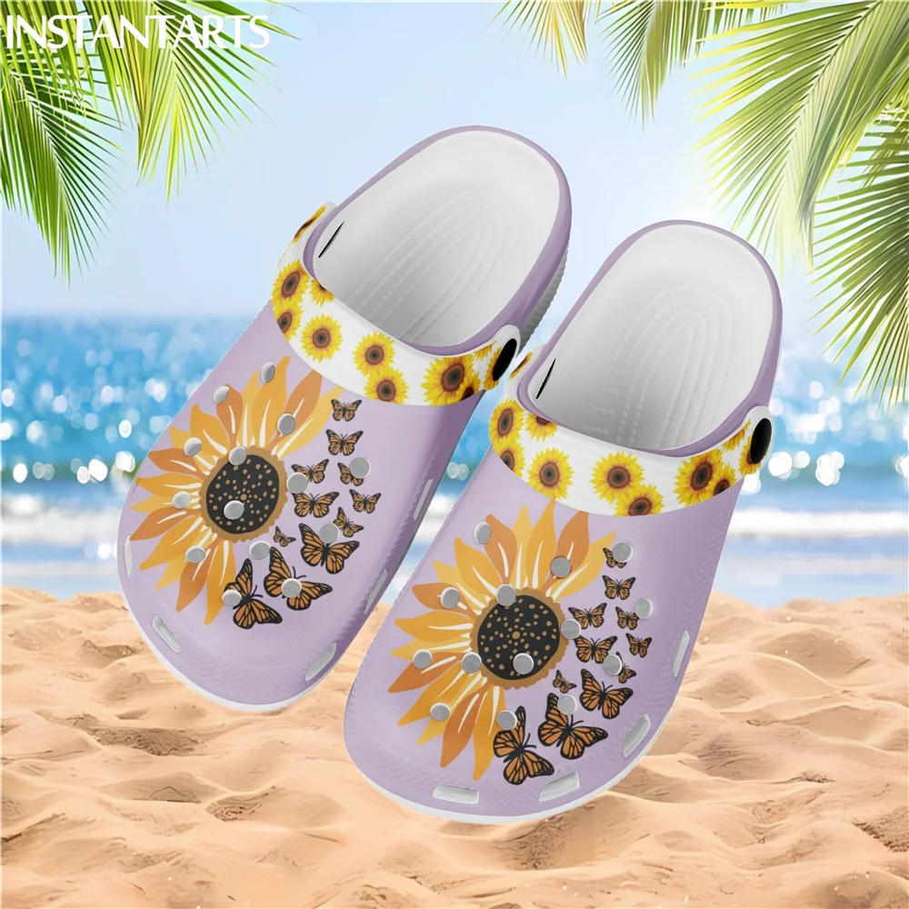 

Women's Hollow Out Slippers Fashion Sunflower Butterflies Print Girls Wear Resistant Hole Shoes Casual Lightweight Sandals 2023
