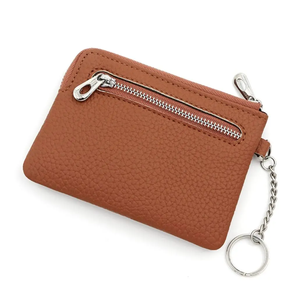 Elegant Women's PU Leather Short Wallet - Solid Color Zippered Mini Coin Purse with Keychain and Card Holder