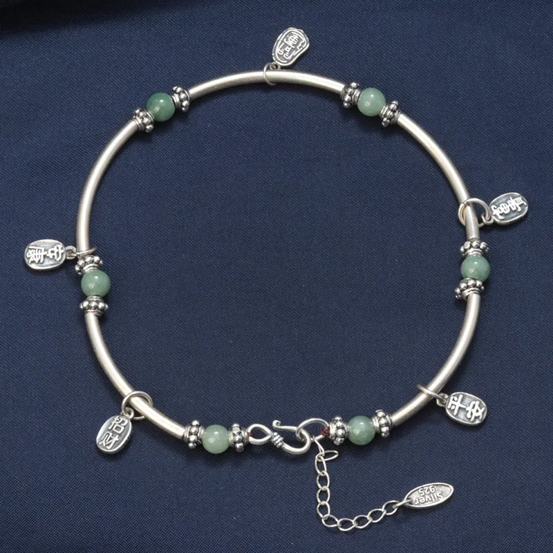 925 Sterling Silver Elbow Emerald Round Bead Foot Chain Anklets for Women Girls anklet bracelets silver anklets ankle chain