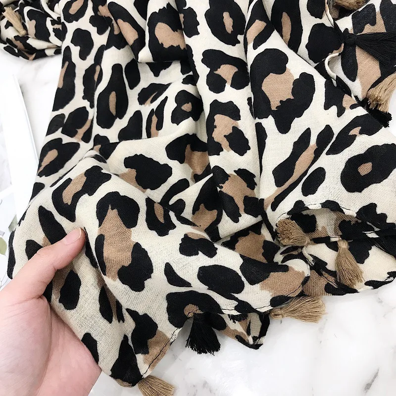 Fashion Leopard Print Tassel Viscose Shawl Scarf High Quality Neckerchief Winter Foulards Muslim Hijab Stole Sjaal Scarves 6