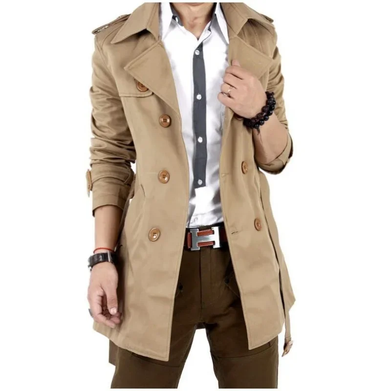 Trench Coat Waterproof Windbreaker Jacket Casual Men Jacket Men's Windbreaker Jacket Vintage Black Khaki Spring Autumn Business Double Breasted Retro Classic Long Coat Thick
