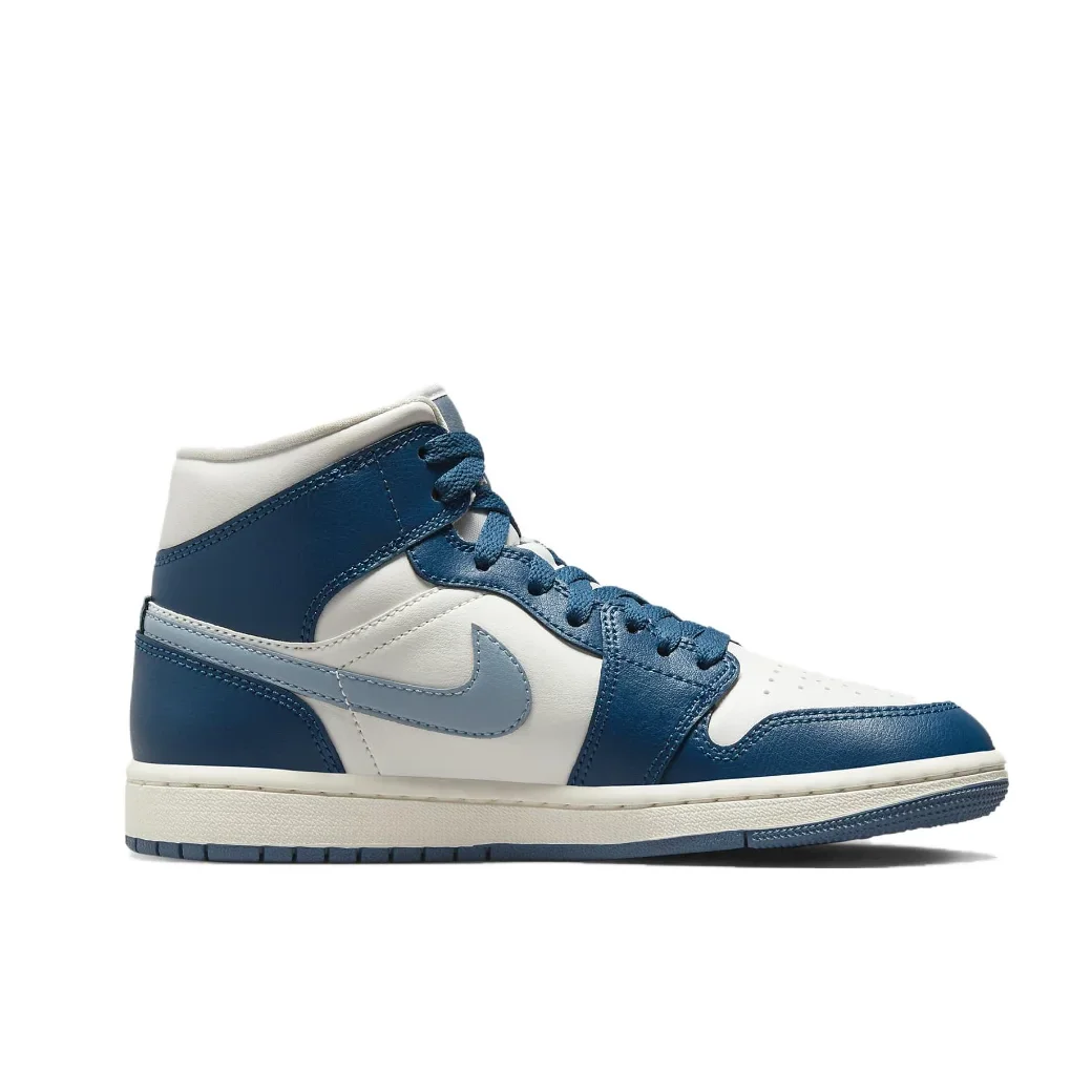 Nike Air Jordan 1 Mid Men's and Women's Board Shoes Support Comfort Casual Cushioned and lightweight breathable Blue&White
