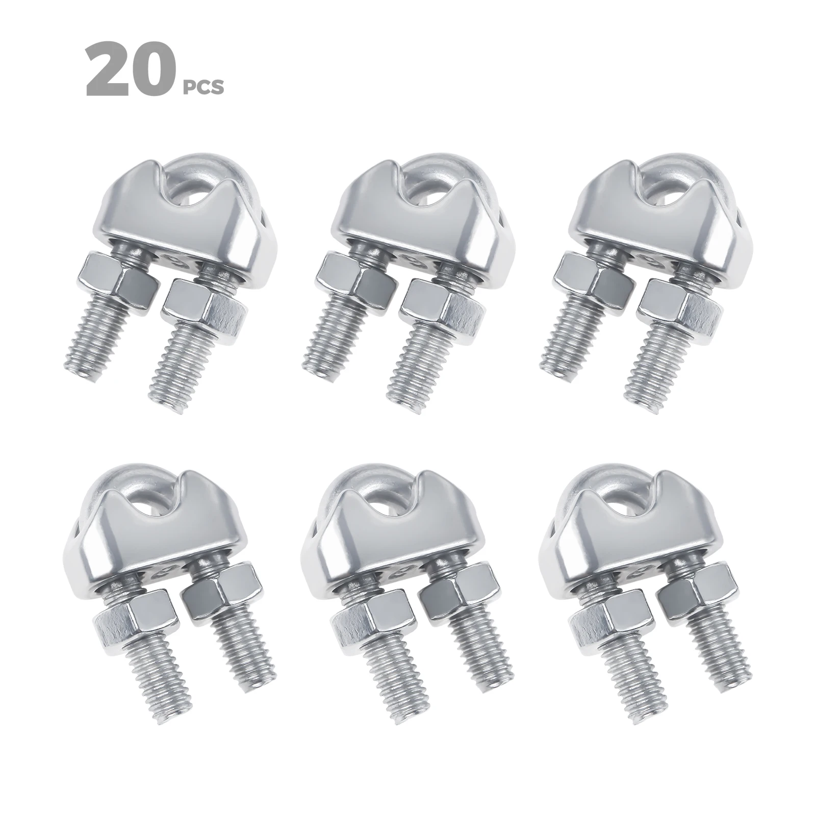 20Pcs U Shaped Clamp Wire Clips M2/3/4/5/6/8mm Cable Fastener Bolts Rigging Hardware Clamps 304 Stainless Steel Rope Sleeve