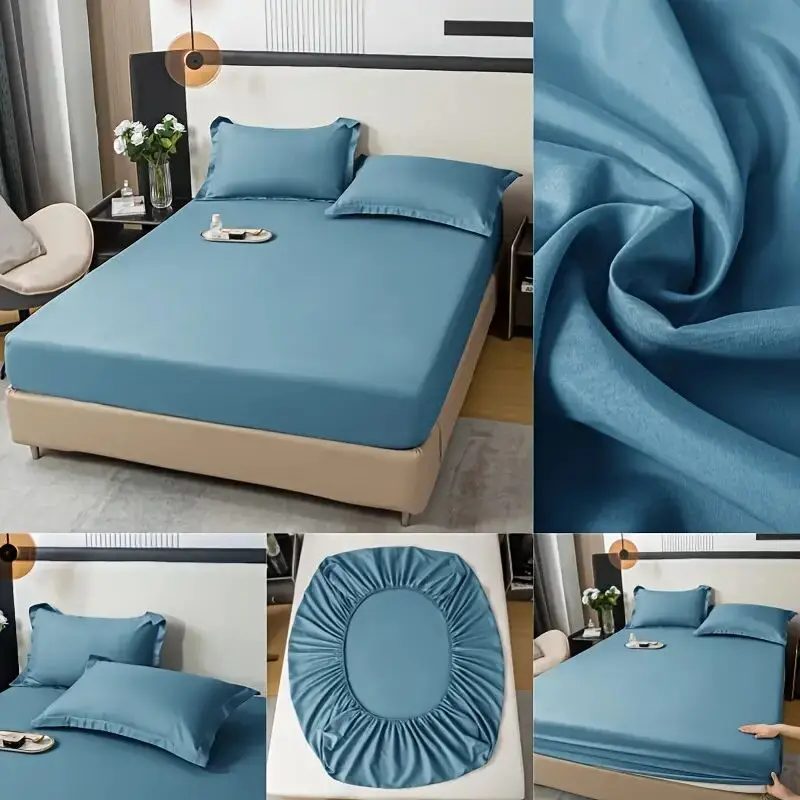 Soft Cotton Fitted Sheet with Elastic Bands Solid Color Non Slip Mattress Covers Bedsheet for Double King Queen Bed 140/160/200 6