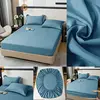 Soft Cotton Fitted Sheet with Elastic Bands Solid Color Non Slip Mattress Covers Bedsheet for Double King Queen Bed 140/160/200 6