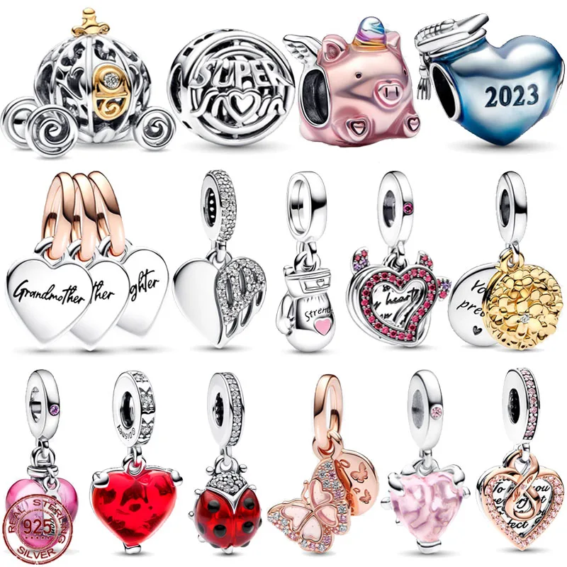

2023 Hot Selling 925 Sterling Silver Doctorial Hat Angel Wings Heart shaped Pendant fit Original Bracelet DIY Gift