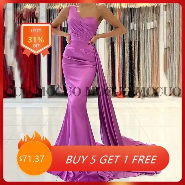 

Sexy One Shoulder Satin Mermaid Evening Dresses Backless Party Prom Gown Women Sweep Train robes de soirée