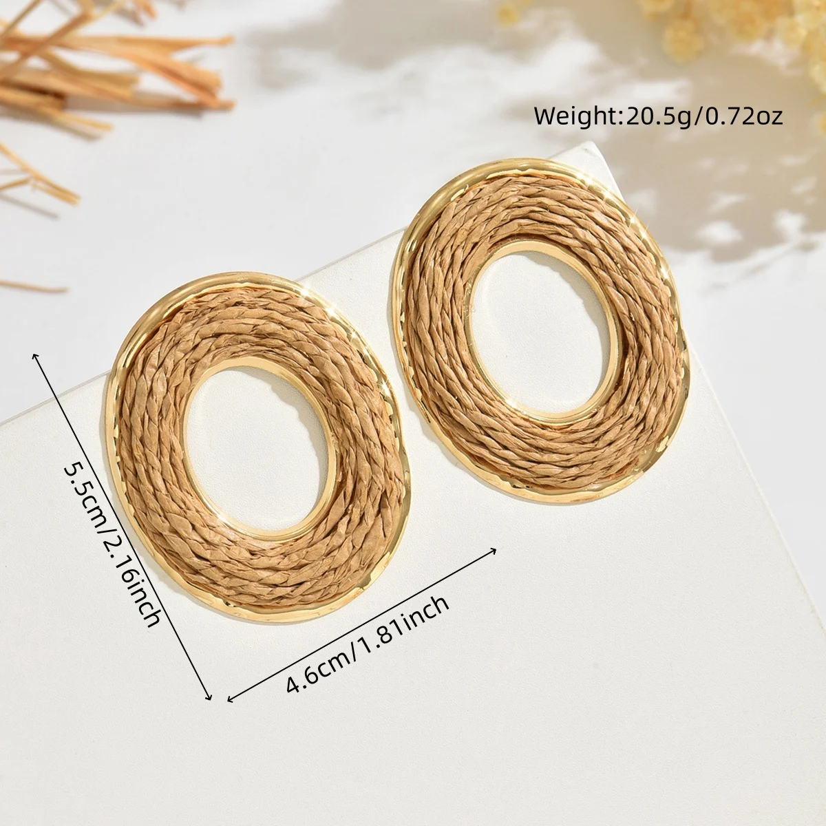 Boho Summer Multicolor Oval Rattan Knit Earrings for Women Girl Trendy Sweet Handmade Raffia Circle Big Earrings Fashion Jewelry