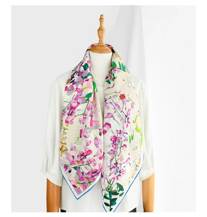 Luxus chinesisch bedruckte natürliche Seide Schal weibliche Kopftücher echte Seide Bandana quadratische Hijab Schals Damen Frühling Sommer Schal – Detail 9