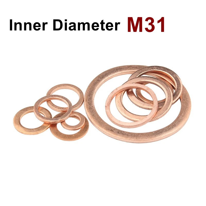 Copper Flat Washer M31 Seal Gaxeta Diâmetro Interno 31 mm Anel de Vedação Folha Fina t3 Arruela de Cobre Vermelha