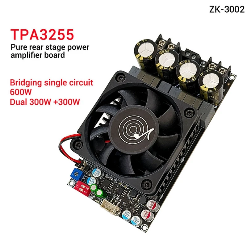 

ZK-3002 TPA3255 Pure Rear Level Digital Amplifier Board Stereo 300W X2 Bridged Mono 600W AMP Music Easy Install Black