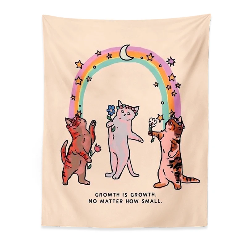 Tapestry Decorations Cute Cat Tapestry sunshine rainbow Wall Hanging Cartoon Cat Bohemian Decoration Home for Living Room Kids Room Bedroom Wall Art
