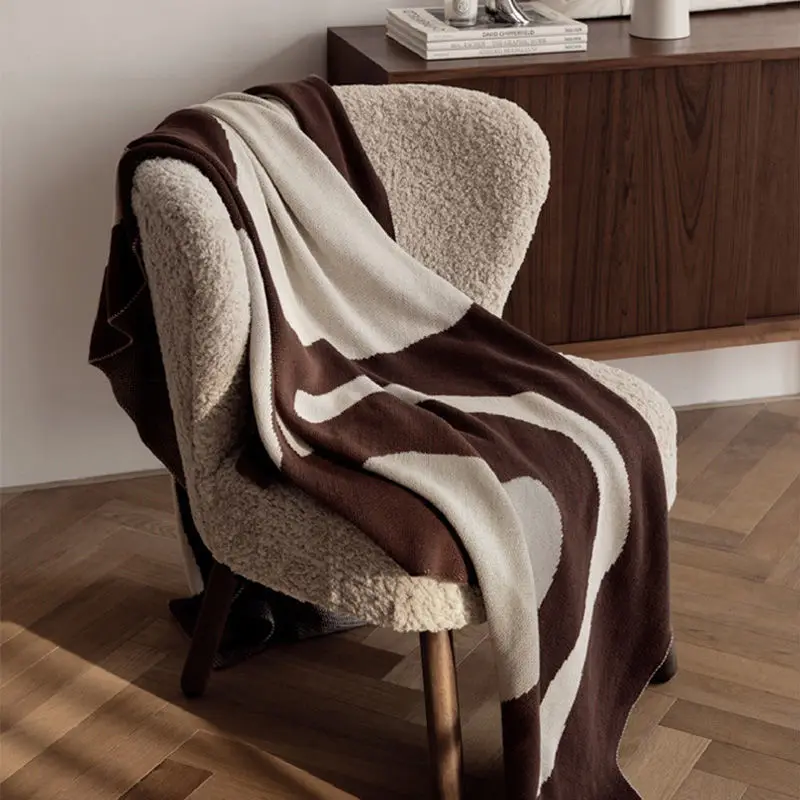Chocolate Color Knitted Blanket Cream Ivory Knitted Blanket Geometric Throw Modern Sofa Bedding Fashion Home Decorations