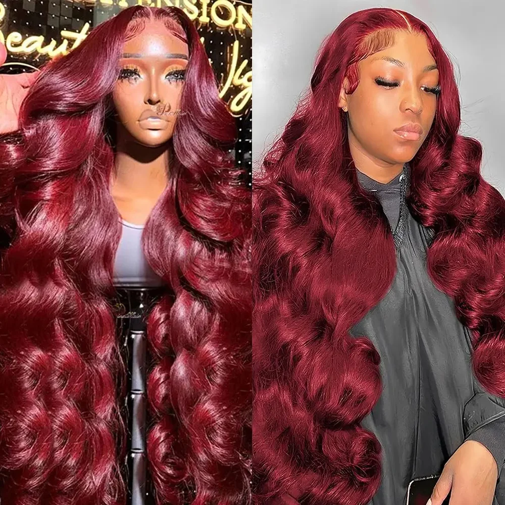 

99J Burgundy Colored Wigs HD lace Frontal Human Hair Wig Body Wave Red Wigs Invisible HD Lace Wig Melt Skins For Black Women
