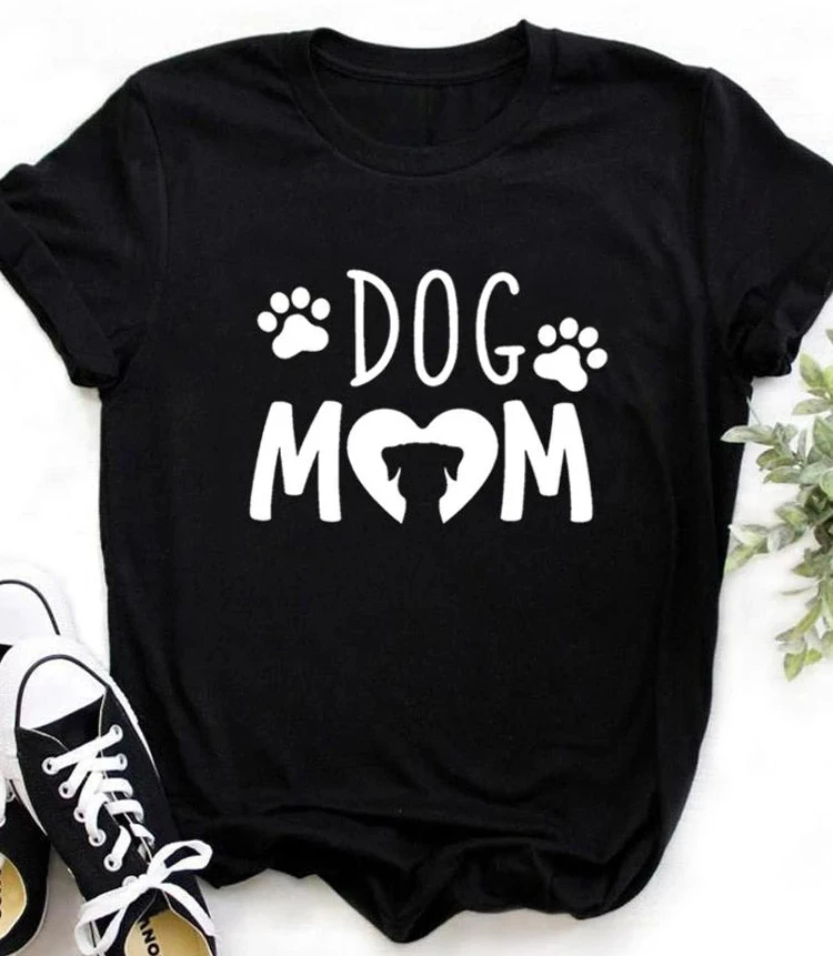 

Dog Mom PAW Lady Print Tshir Summer Short Sleeve O Neck Loose Causal Harajuku Clothes Aesthetic Ventilate All-match T-shirt Top