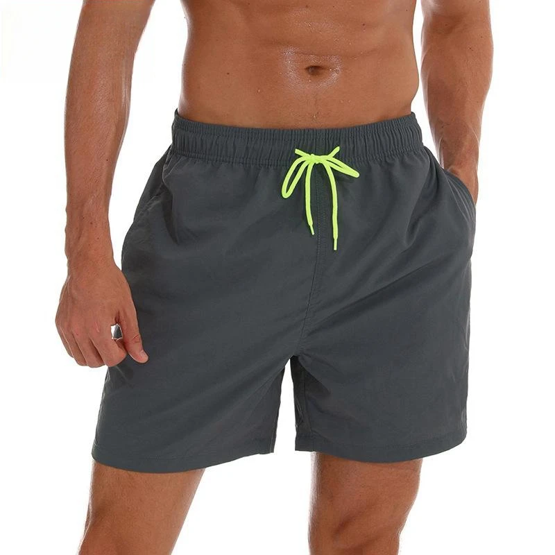 Summer Men's Solid Color Vacation Swimming Beach Pants Quick Drying Breathable Sport Casual Quarter Shorts