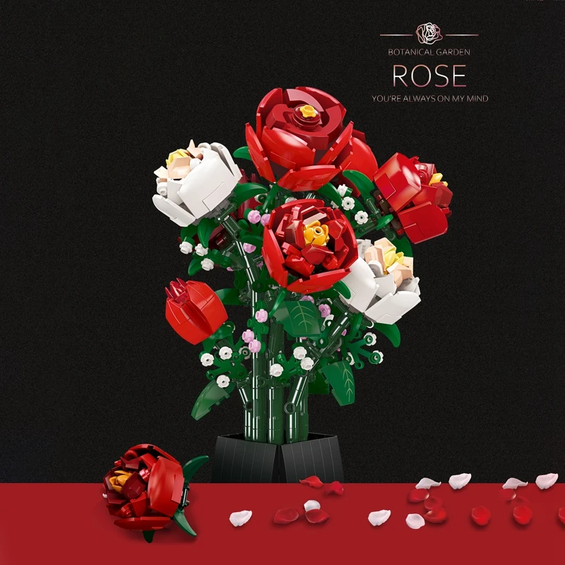 

MOC Creative Blocks LOVE Day Rose Flower Bouquet Building Bricks for lover wife Gifts Girlfriend Present valentine princess Toys