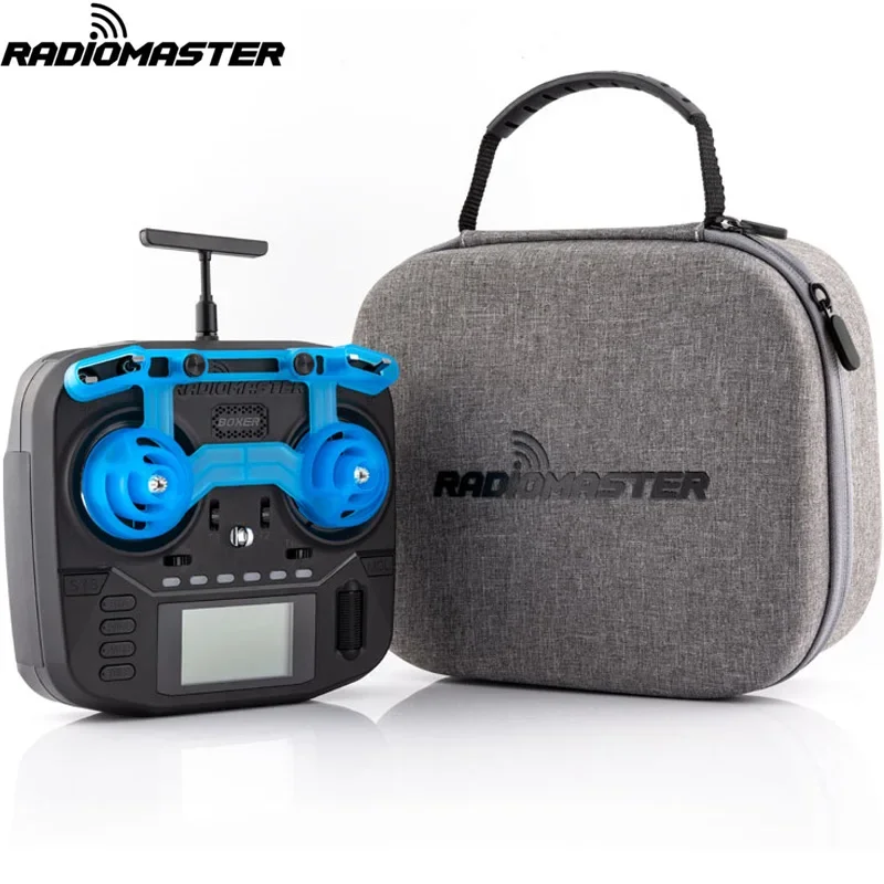 Radiocommande Radiomaster Boxer M2 pour simulateur RC, vue arrière avec module émetteur.
