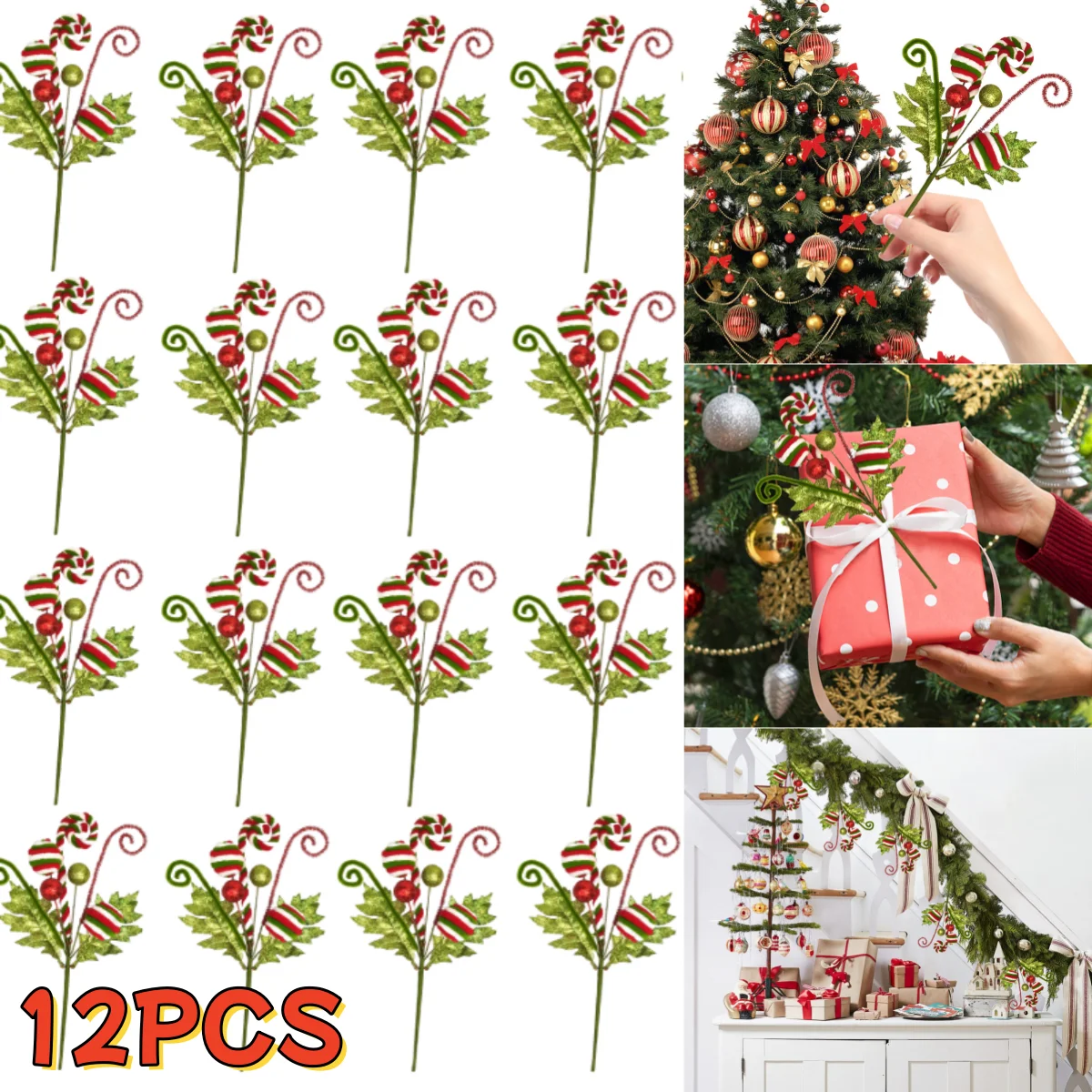 12/1PCS DIY Xmas Tree Artificial Bouquet Christmas Hanging Decoration Simulation Flower 2026 New Year Party Decor 2025 Navidad