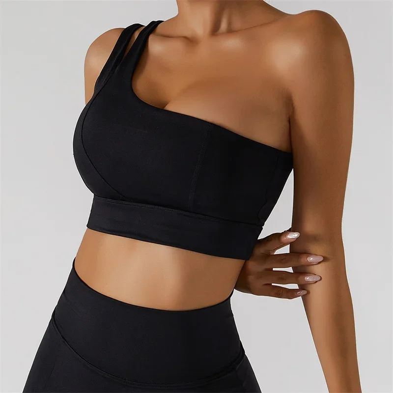 One Shoulder Sports Bra Removable Padded Yoga Top Post-surgery