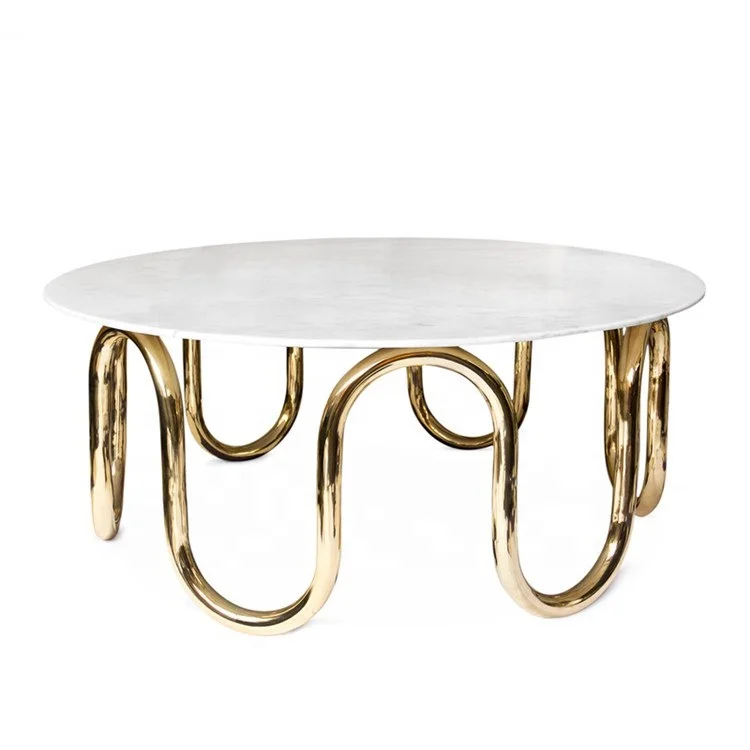 Coffee Table On Top Stainless Steel Gloss Legs Marble Golden Living Room Furniture Modern Coffee Tables Marble & Gold Round