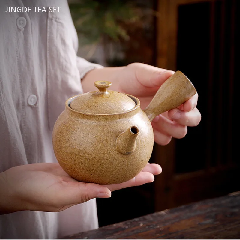 350ml Japanese Coarse Pottery Teapot Home Vintage Large Capacity Side Handle Pot Ceramic Beauty Tea Infuser Traditional Teaware