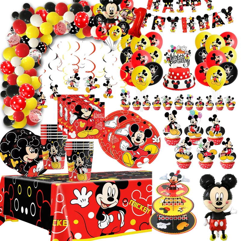 Iconic Brand Mickey Mouse Birthday Party Decoration Mickey Balloon Disposable Tableware Backdrops Baby Shower Kids Boys Party Supplies