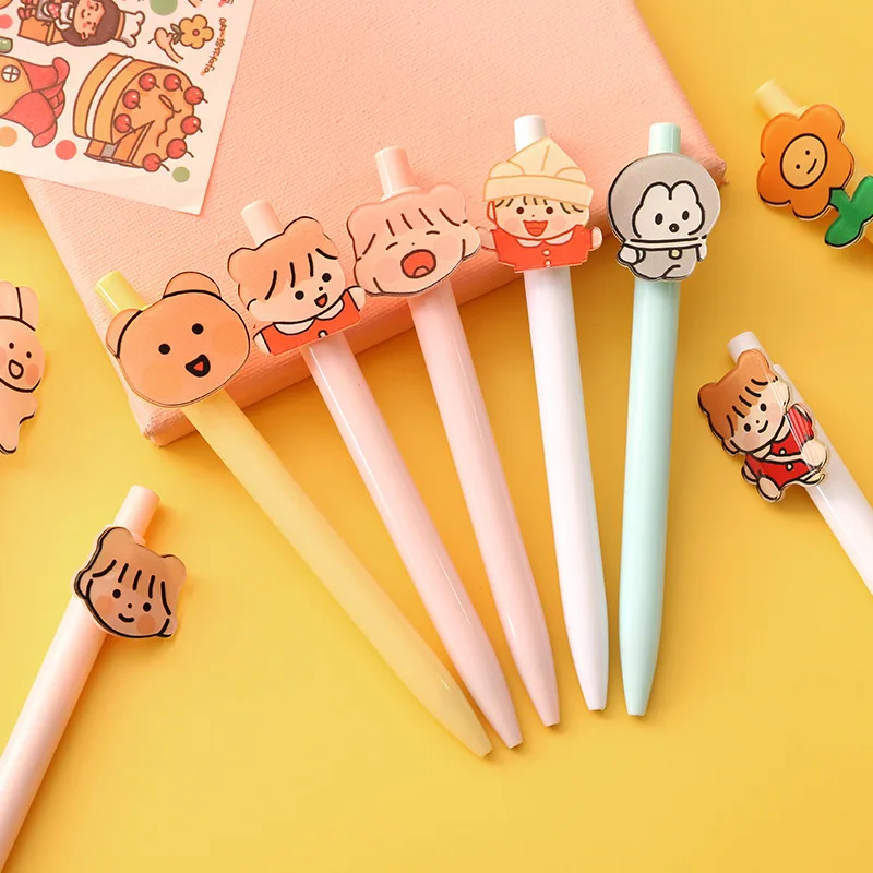 

36pcs Korean ins net red same girl heart cartoon push-button neutral pen cute creative black signature pen stationery