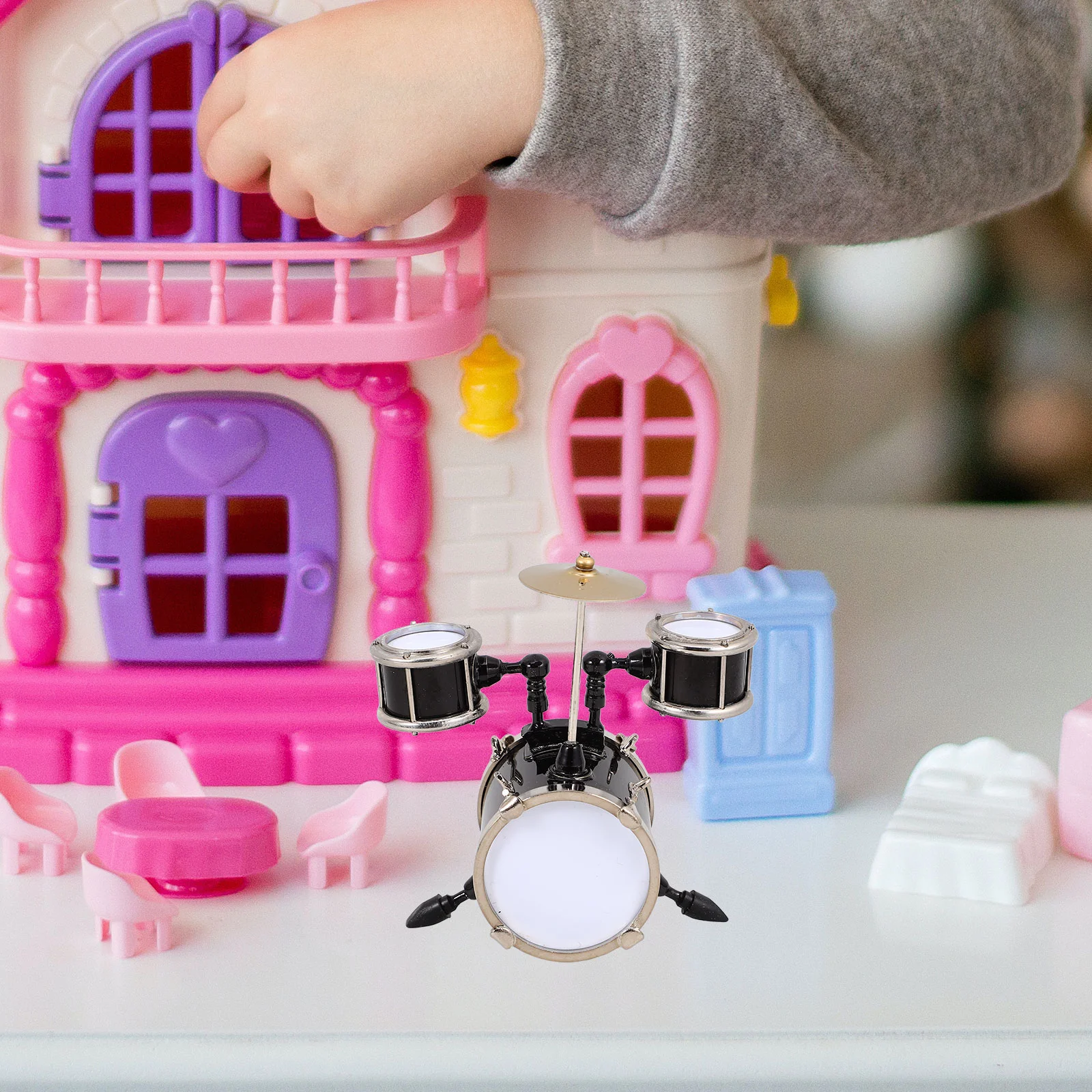 Miniature Jazz Drum Model Instruments Ornaments Musical Miniatures for Decor Accessories House Kit 5