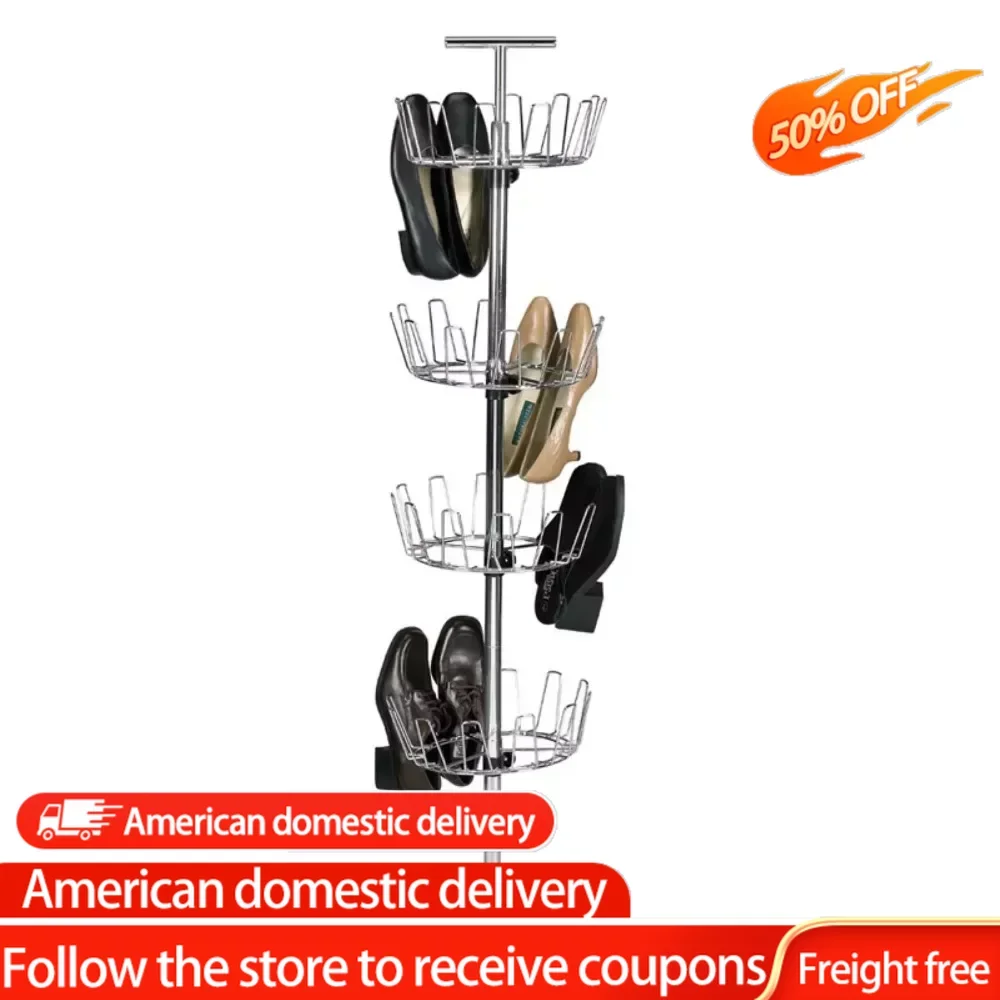 

4-уровневая вращающаяся полка для обуви с деревом, серебристая свободная обувь для перевозки, гардеробная, домашняя организация, сад