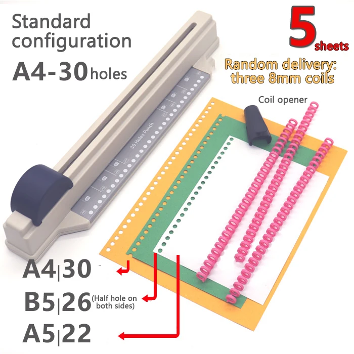 Hand push A4 fast 30 multi-hole punch machine 26 holes folder loose leaf  core binding data hole punch A5 paper 20 holes