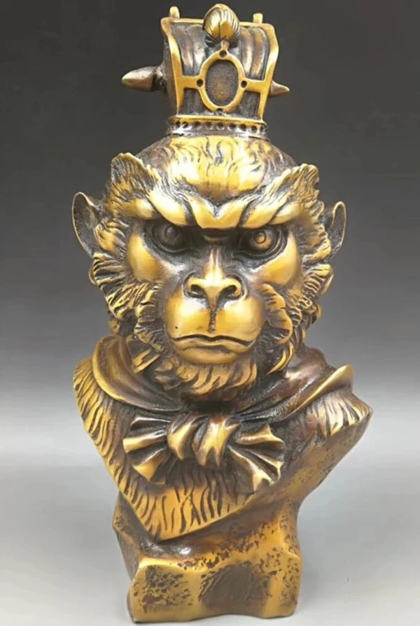 

China brass hand-carved Monkey King head crafts statues