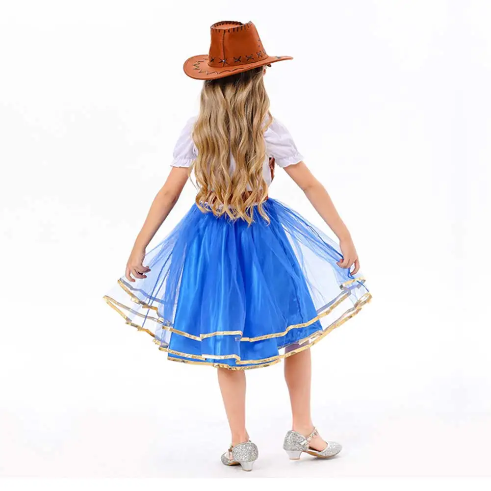 Disguise Cowboy Cosplay Child Girls Tutu Dress Hat Belt Clothing Cartoon Stage Fantasia Costume Kids Roleplay Outfits Role Play