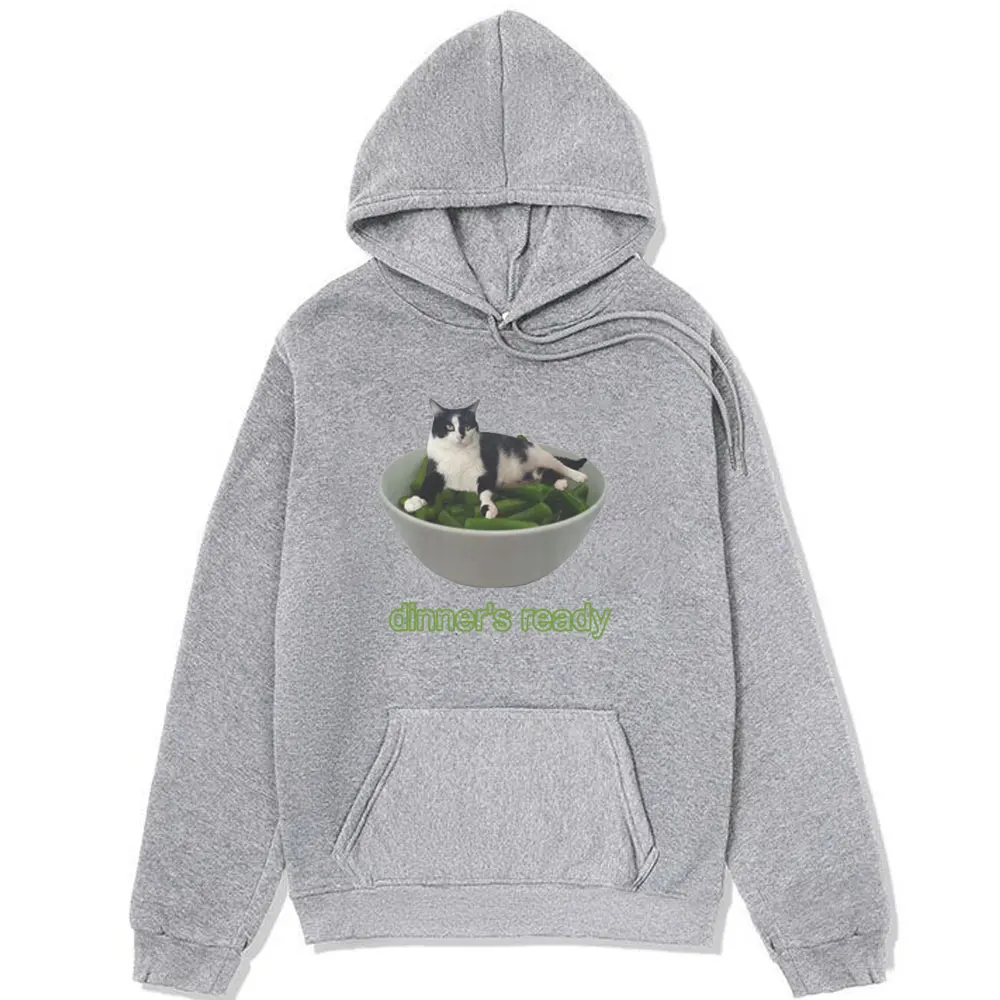 Dinner's Ready Bean Cat Funny Hoodie Men's Women's Fashion Oversized Sweatshirt Streetwear Harajuku Fleece Pullover Hoodies Male