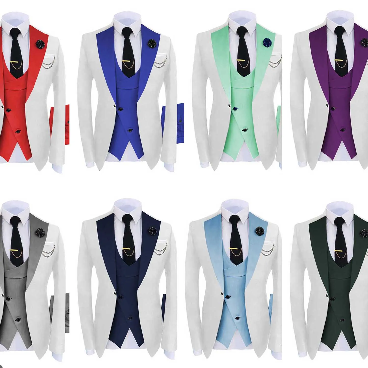 

Splice Color 3 Pieces Men Suits Tuxedo Stand Collar Formal Suit Custom Size Single Breasted 3 Pockets Blazer+Vest+Pant