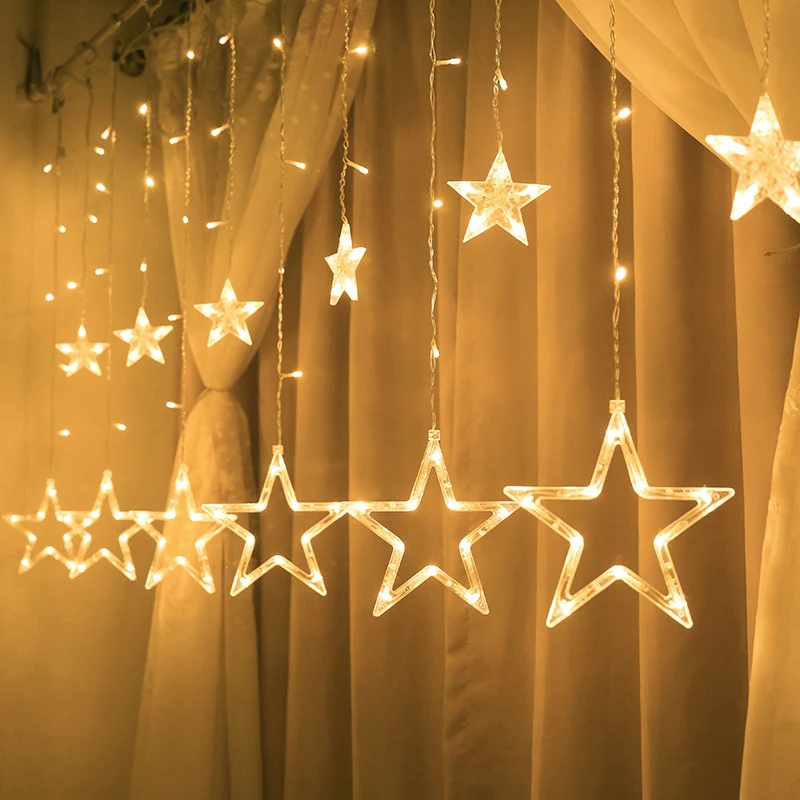 Christmas Fairy Lights Festoon Led String Lights Star Garland on Window Curtain Indoor Tree Decoration Halloween Wedding Light leds christmas fairy hanging light christmas window wall decor lights for bedroom wedding