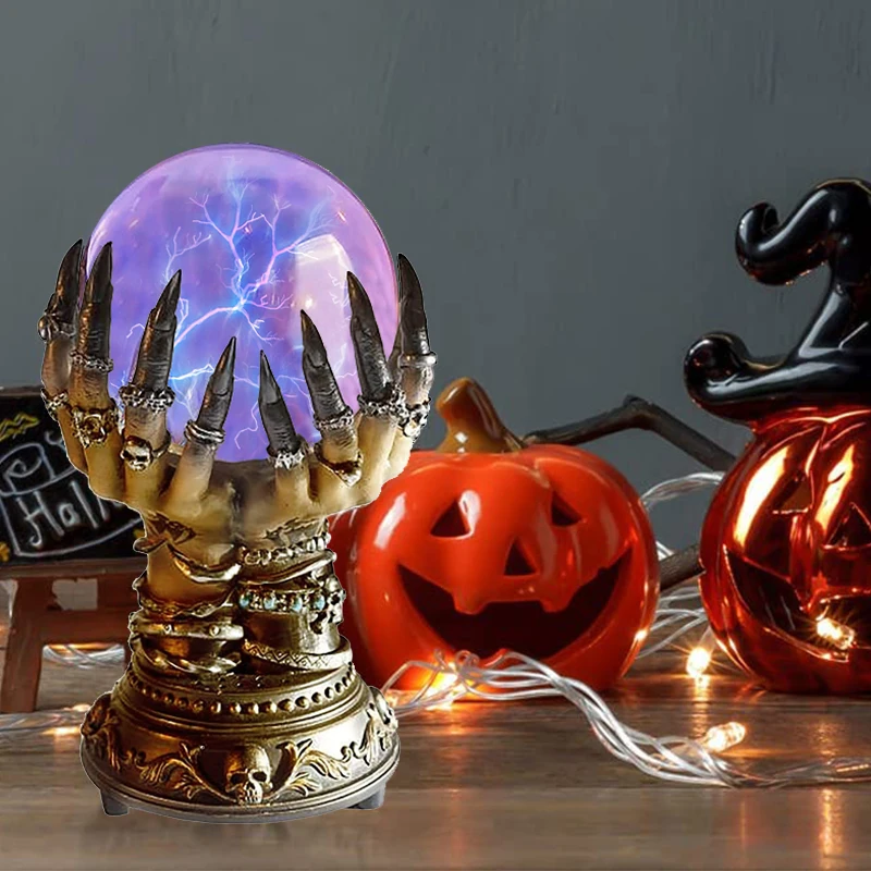 

Creative Glowing Halloween Crystal Ball Witch Crystal Ball Deluxe Celestial Magic Skull Finger Plasma Ball Spooky Home Decor