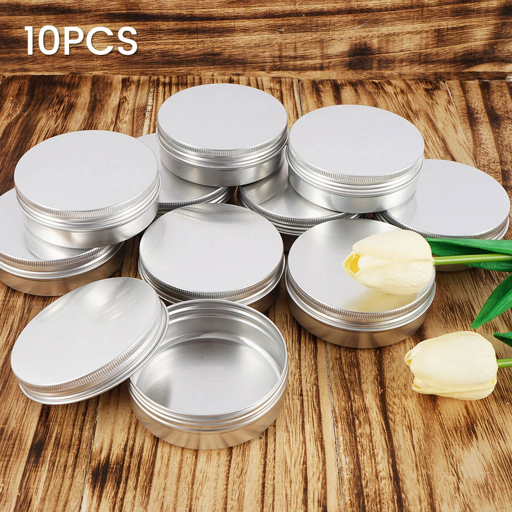 Aluminum Tin Jar Mini Portable Aluminum Container Box 10Pcs 50/100ML storage jar for Cream Balm Candle Cosmetic Multi-functional Storage