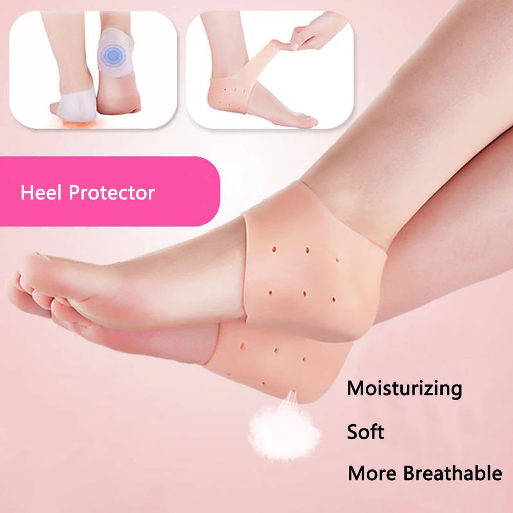 2 Paar Silikon-Fersenschutz-Socken für Damen und Herren, Fersensporn, trockene, rissige Plantarfasziitis, Schmerzlinderung, atmungsaktive Gel-Fersenpolster – Detail 1