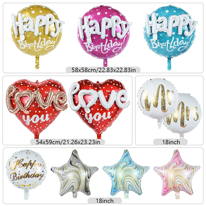 5 Teile/satz Alles Gute Zum Geburtstag Party Ballon Runde Herz Folie Helium Ballons Hochzeit Valentinstag Liebe Dich Dekoration Lieferungen – Detail 9