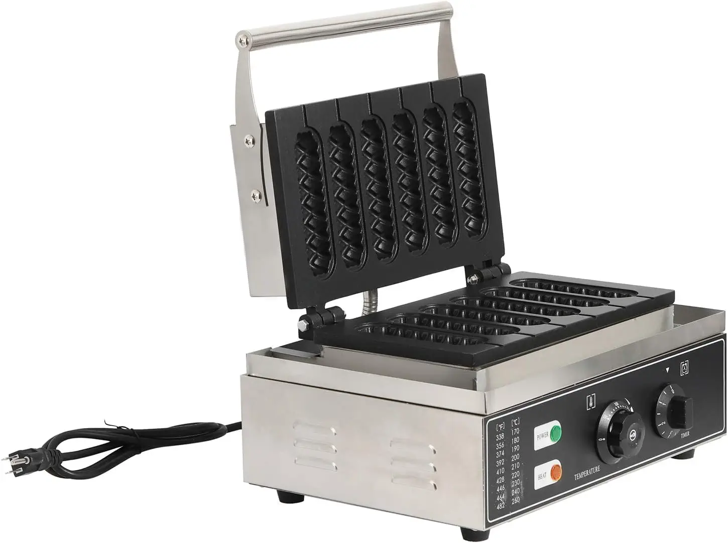 Commercial 6Pcs Waffle Makers Hot dog Making Machine 6 Grid Crispy Machine Stainless Steel Body 1550W 110V (Black) 5