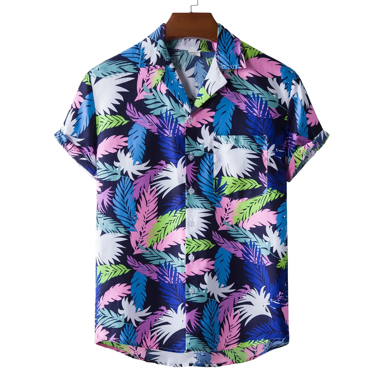 Men'S Stylis Hawaiian Shirts Vintage Plant Print Short Sleeve Top Shirts Classic Lapel Button Blouses Aloha Leisure Beachwear