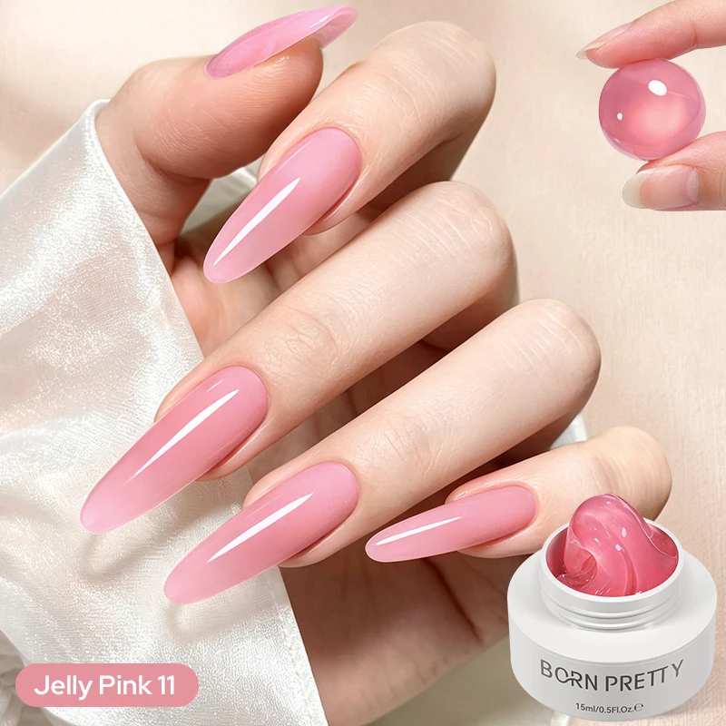 BORN PRETTY Glitter Pink Hard Jelly Nail Extension Gel, Milky White Clear Soak-Off UV Gel, 30ml