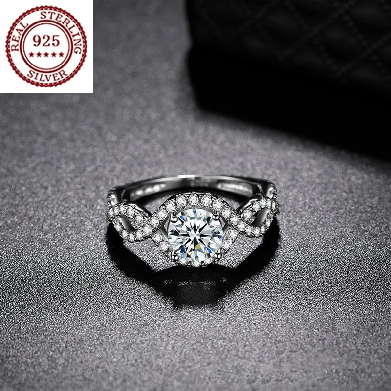 

European and American Fashion S925 Silver Exquisite Ring Micro-encrusted Diamond Hollowed Out Luxury Elegant Female Jewelry Gift