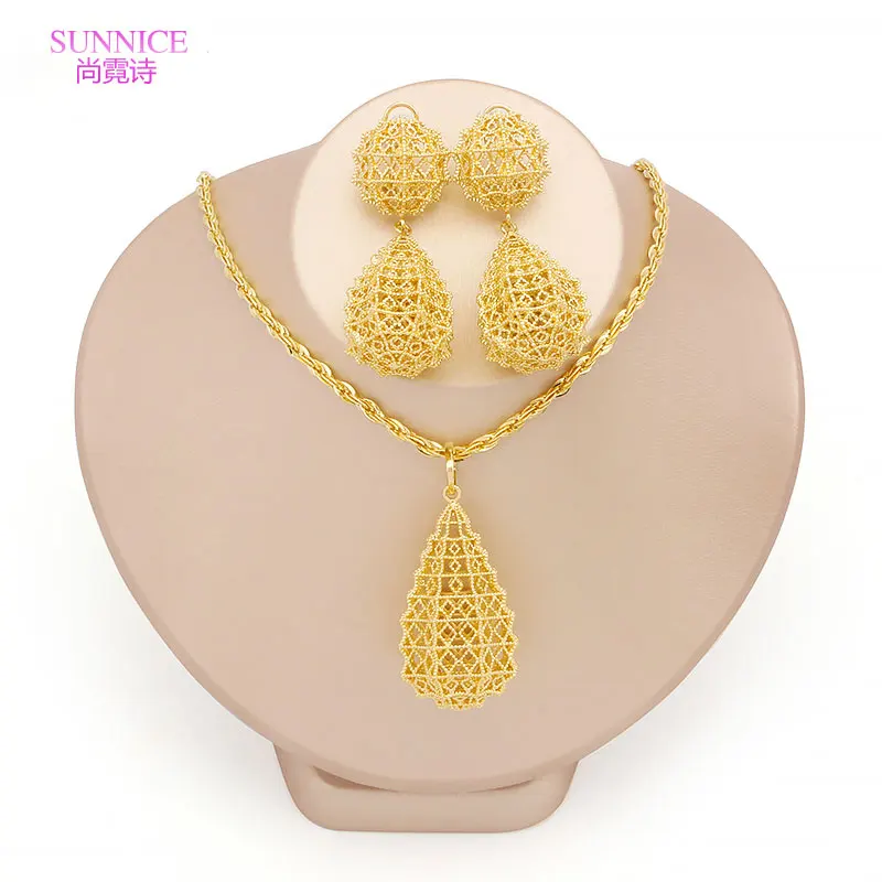 

Африканские Золотые Ювелирные наборы ожерелье медные модные серьги-подвески для 18K Дубай Свадебный подарок модные ювелирные изделия