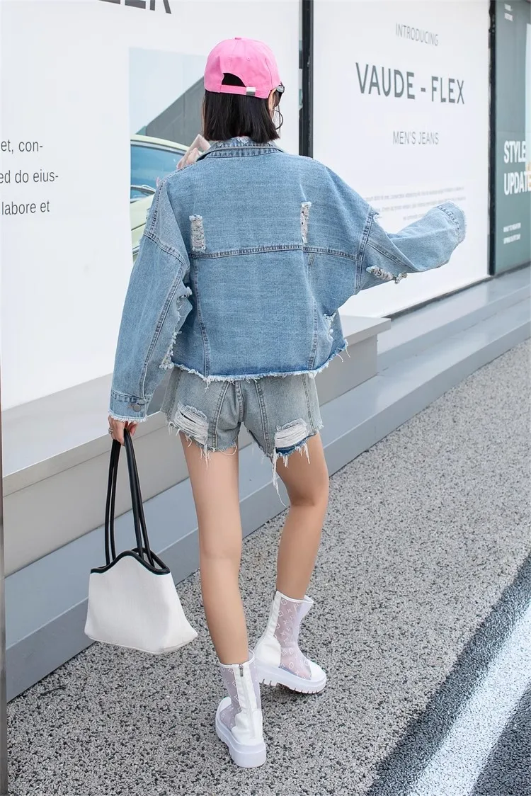 Women Jacket European American Style Heavy Industry Nail Bead Denim Coat 2024 New Sweet Short Top