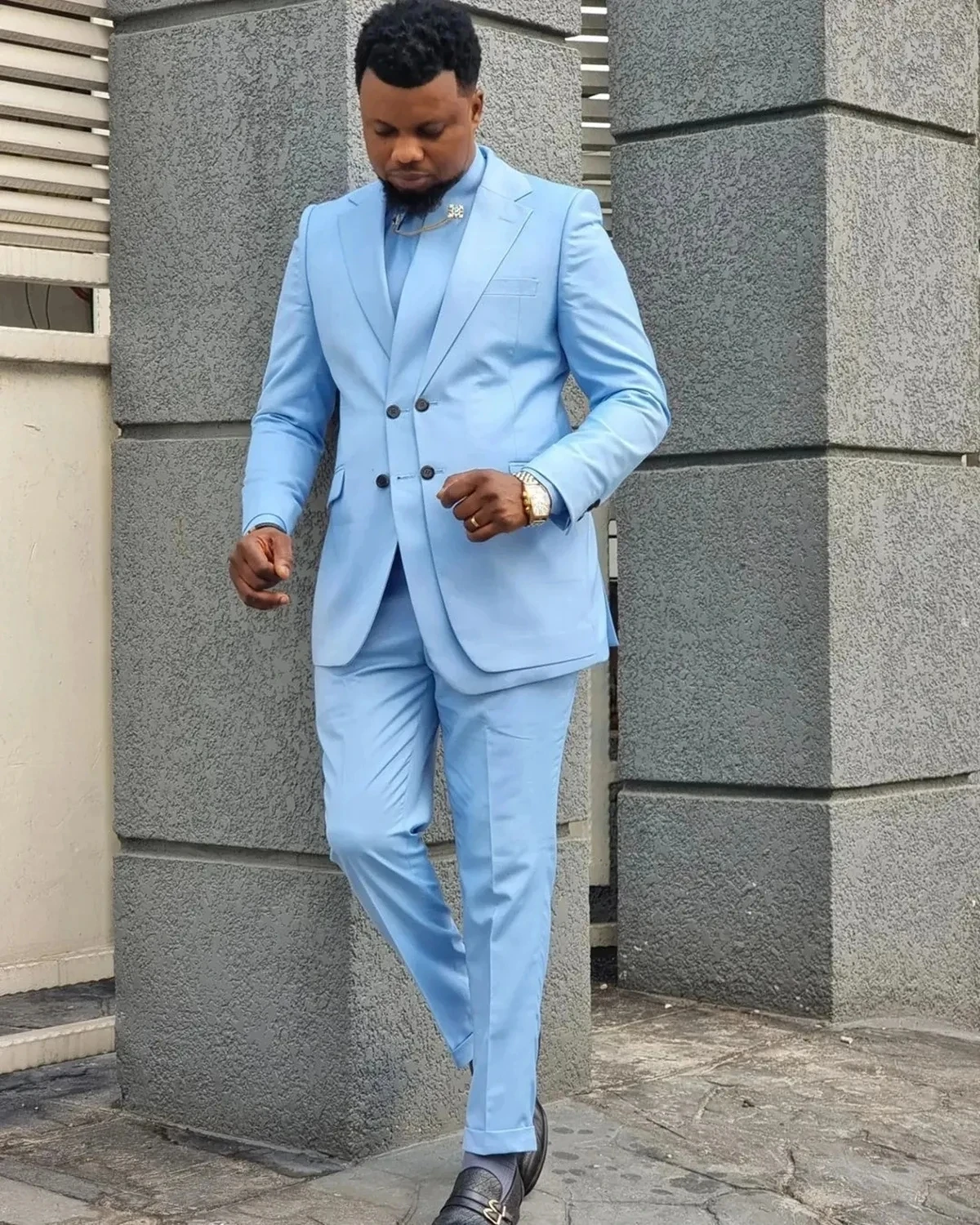 Latest Unique design Light Blue Jacket Pant Groom'S Wedding Men Suits Party Dresses Business Style Formal Clothing  jacket+pants