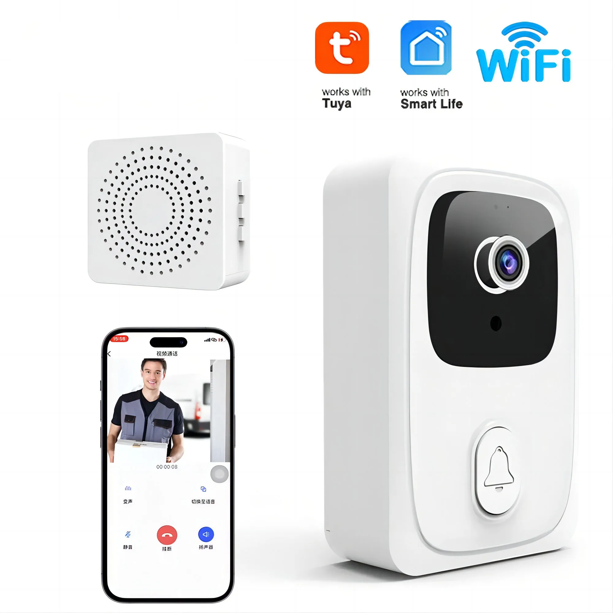 Tuya Video Doorbell Wireless WiFi Door Bell Camera Smart Home Security Night Vision Motion Detection Visual Intercom with Chime wireless wifi doorbell camera waterproof hd video door bell smart outdoor wireless doorbell with camera night vision smart home