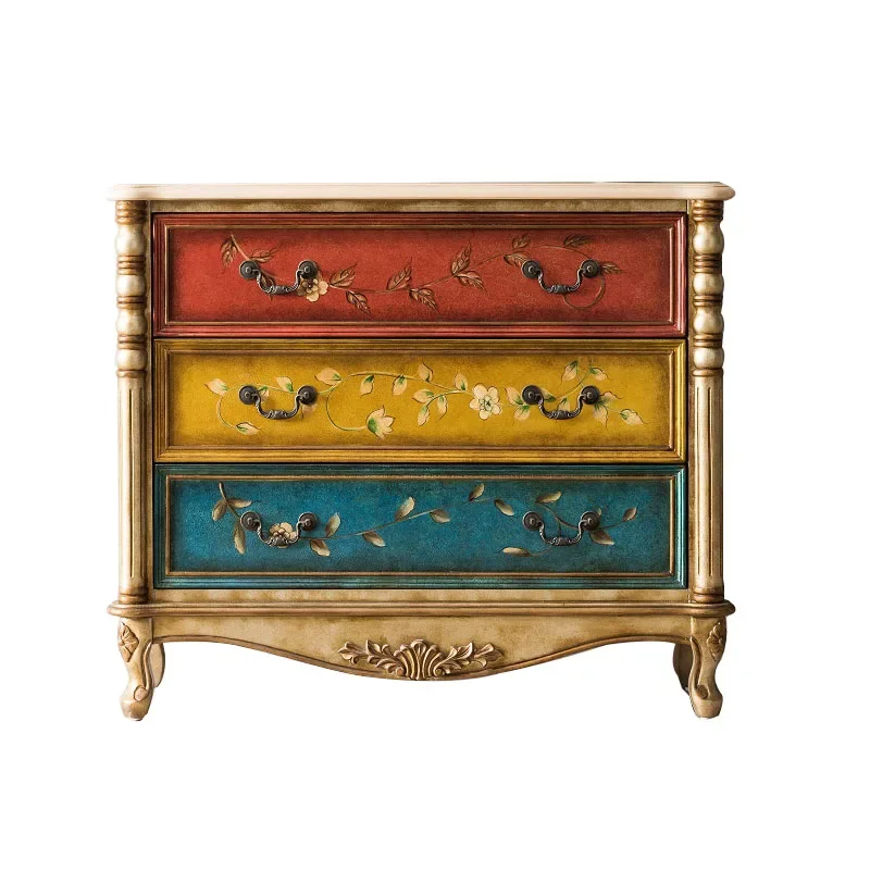 

American-Style Solid Wood Entrance Cabinet Vintage Painted Curio Cabinet Partition Sideboard Cabinet Large Capacity Locker